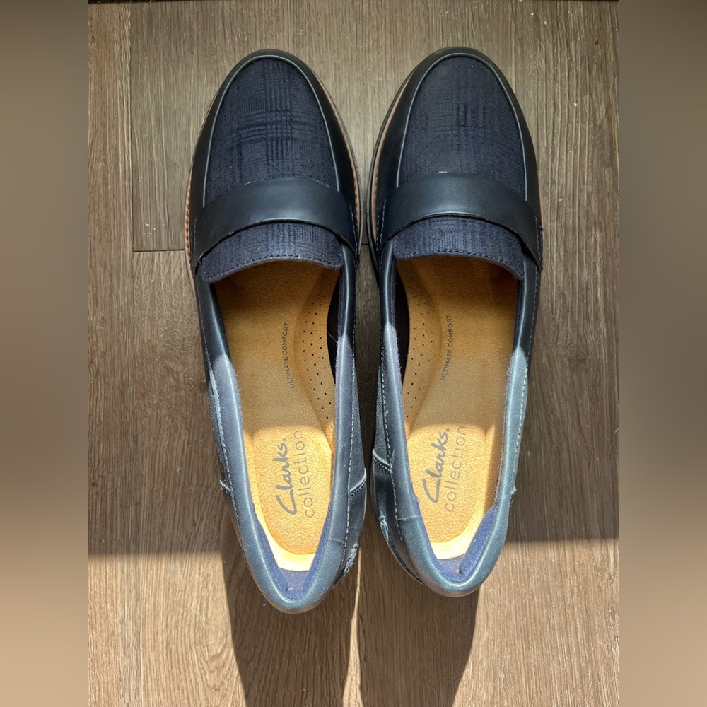 Clarks Women’s Dark Blue Slip-On Loafers